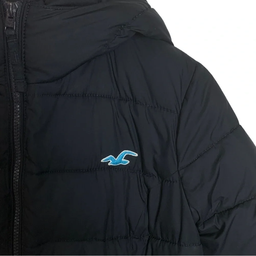 15. Hollister Black Winter Puffer Jacket Size Large Hooded - Picture 10 of 16